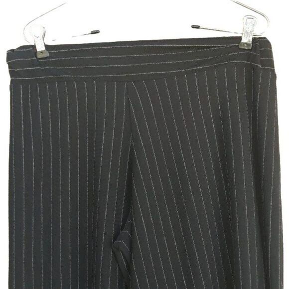 Larry Levine Pants Gaucho Stretch Cropped Wide Leg Pull On Striped Black Sz M - Picture 7 of 8